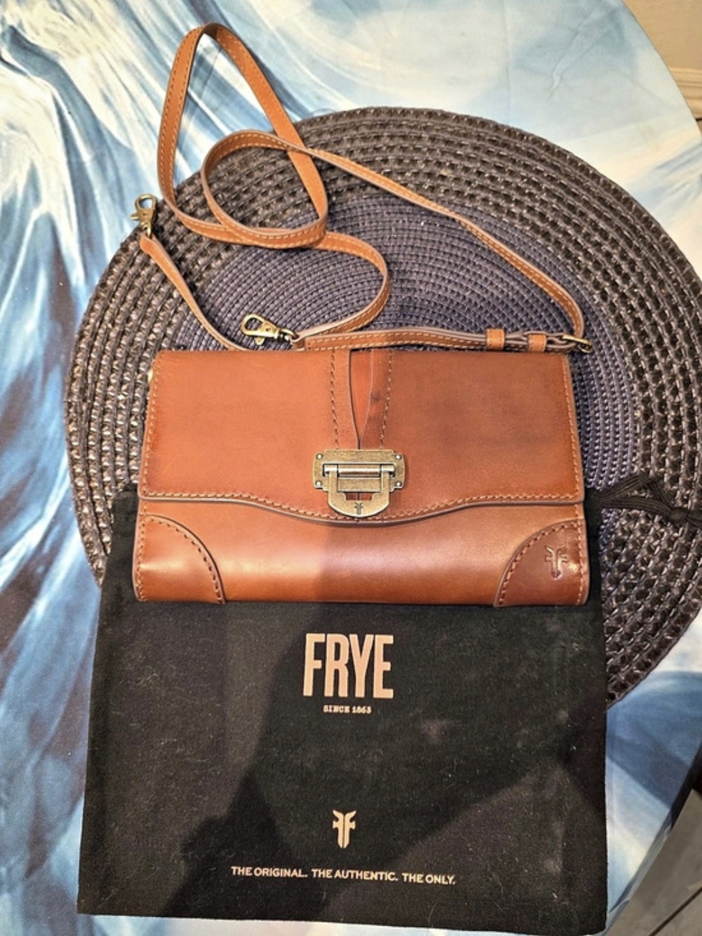 Frye Piper Crossbody Clutch in Brown Cognac Brass Hardware